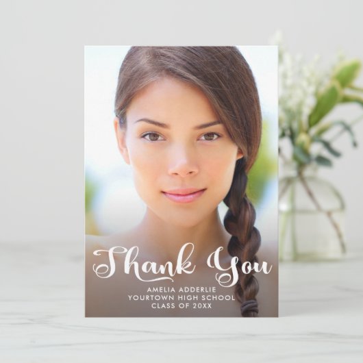 Cute Script Afstuderen 2 Foto Hartelijk dank Kaart (Staand voorkant)