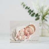 Cute Script Baby Geboorteaankondiging Briefkaart (Staand voorkant)