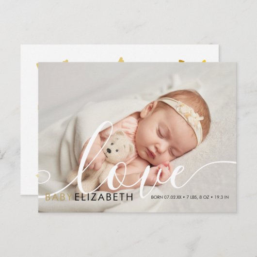 Cute Script Baby Geboorteaankondiging Briefkaart (Voorkant / Achterkant)