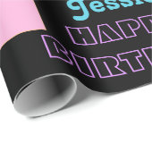 Cute Script Birthday Girl Name Hearts Black Cadeaupapier (Rol Hoek)