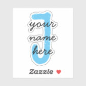 Cute Script | Blauwe Crayons | Aangepaste monogram Sticker (Vel)