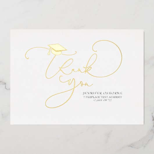 Cute Script Calligraphy Afstuderen Dankuwel Folie Uitnodiging (Voorkant)