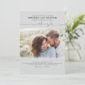 Cute Script Elegant Photo Overlay Gray Weddenschap Kaart (Staand voorkant)