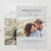 Cute Script Elegant Photo Overlay Gray Weddenschap Kaart (Voorkant / Achterkant)