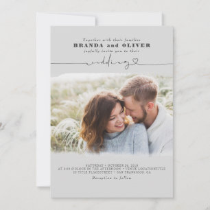 Cute Script Elegant Photo Overlay Gray Weddenschap Kaart