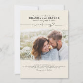 Cute Script Elegant Photo Overlay Ivory Wedding Kaart (Voorkant)