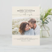 Cute Script Elegant Photo Overlay Ivory Wedding Kaart (Staand voorkant)