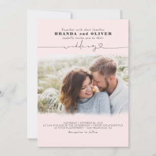 Cute Script Elegant Photo Overlay Pink Weddenschap Kaart