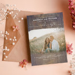 Cute Script Elegant Photo Overlay Rustic Wedding Kaart<br><div class="desc">Romantische leuke rustige foto-uitnodigingen voor een bruiloft</div>