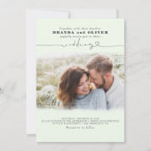 Cute Script Elegant Photo Overlay Sage Wedding Kaart (Voorkant)