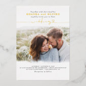 Cute Script Elegant Photo Overlay White Wedding Folie Uitnodiging (Voorkant)