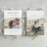 Cute Script Elegant Photo Overlay White Wedding Kaart<br><div class="desc">Romantische moderne en minimale huwelijksfotouitnodigingen</div>