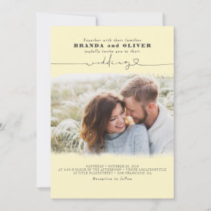 Cute Script Elegant Photo Overlay Yellow Wedding Kaart