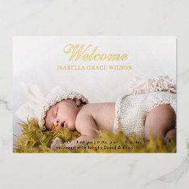 Cute Script Foto Baby Aankondiging Folie Kaart