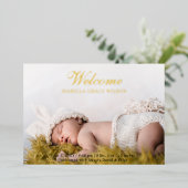 Cute Script Foto Baby Aankondiging Folie Kaart (Staand Voorkant)