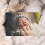 Cute script Godouders voorstelkaart Kaart<br><div class="desc">Eenvoudig en schattig: kies een fotokaart voor je voorstel van Godouders. Gemakkelijk om met uw baby afbeelding en uw douanebericht voor de toekomstige Godouders te personaliseren. Volledig aanpasbare lettertype- en achtergrondkleuren.</div>