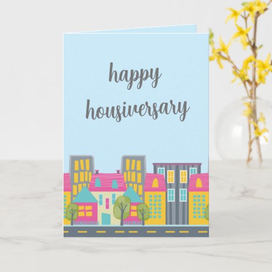 Cute Script Happy Housiversary Makelaar Kaart (Gele Bloem)