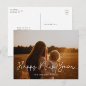 Cute script Happy New Year Holiday foto Briefkaart (Voorkant / Achterkant)
