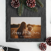 Cute script Happy New Year Holiday-fotokaart