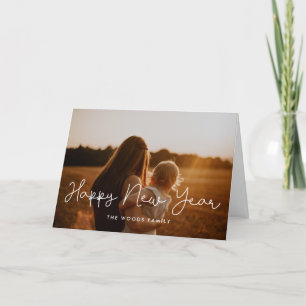 Cute script Happy New Year Photo Holiday Kaart