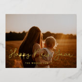 Cute script Happy Nieuwjaar foto Folie Feestdagen Briefkaart (Voorkant)