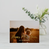 Cute script Happy Nieuwjaar foto Folie Feestdagen Briefkaart (Staand Voorkant)