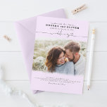 Cute Script Light Paars Photo Overlay Wedding Kaart<br><div class="desc">Romantische moderne en minimale huwelijksfotouitnodigingen</div>