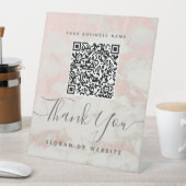 Cute Script Marble Pink Qr Code Contactless Pay Reclamebord Met Voetstuk (Insitu)