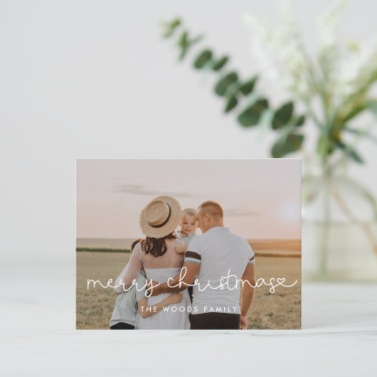 Cute script Merry kerstfoto Briefkaart (Staand voorkant)