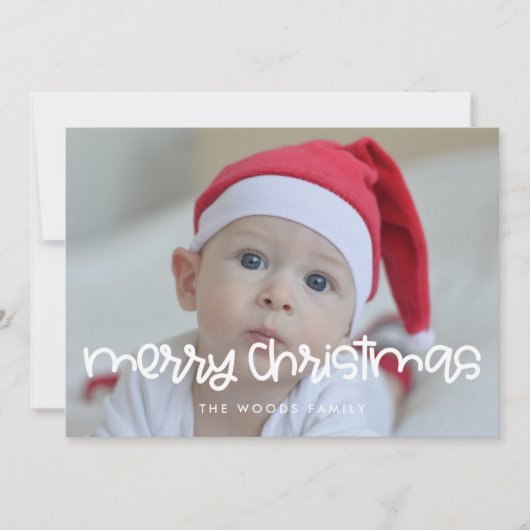 Cute script Merry kerstfoto Feestdagenkaart (Voorkant)