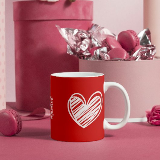 Cute Script Moderne Elegante Witte Rode Harten Naa Koffiemok