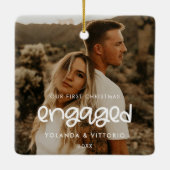 Cute script Our First kerstaing Photo Keramisch Ornament (Achterkant)