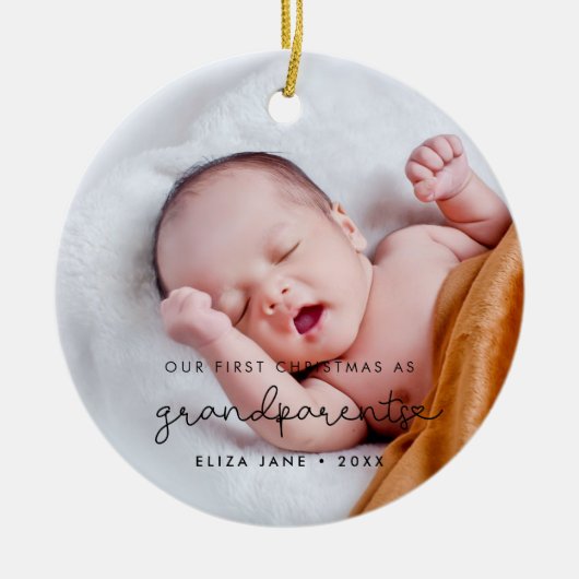 Cute script Our First Kerstas als grootouders Keramisch Ornament (Voorkant)