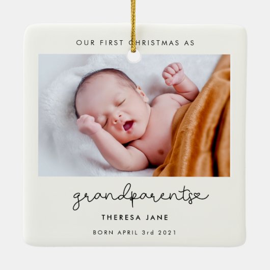 Cute script Our First Kerstas als grootouders Keramisch Ornament (Achterkant)