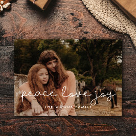 Cute script Peace Love Joy Feestdagenkaart