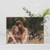 Cute script Peace Love Joy Holiday-fotokaart Feestdagenkaart (Staand voorkant)