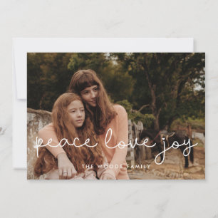 Cute script Peace Love Joy Holiday-fotokaart Feestdagenkaart