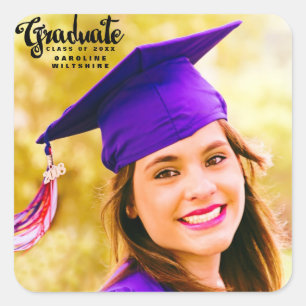 Cute Script Personalized Photo Afstuderen Vierkante Sticker