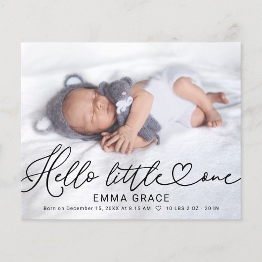 Cute Script Photo Budget Birth Notice Cards (Voorkant)