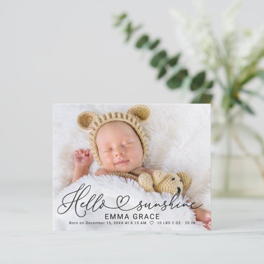 Cute Script Photo Budget Birth Notice Cards (Staand voorkant)