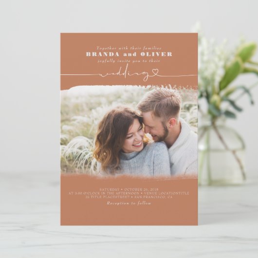 Cute Script Terracotta-foto-overlay bruiloft Kaart (Staand voorkant)