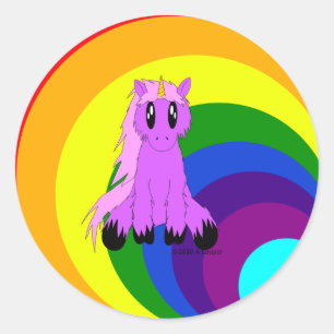 Cute Scruffy Unicorn (roze) Ronde Sticker