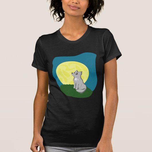 Cute Scruffy Wolf met Moon T-shirt (Voorkant)