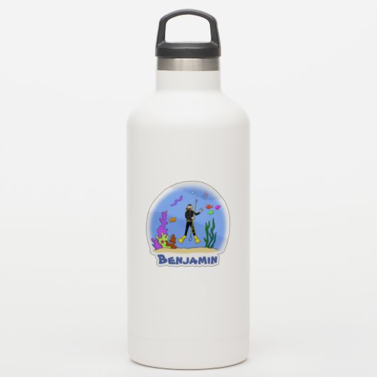 Cute scuba diver sea life cartoon illustration sticker (Waterfles)