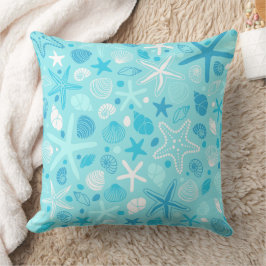Cute Sea Pattern Pillow, Turquoise Coastal Decor Kussen