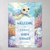 Cute Sea Turtle Boy Baby Shower Welcome Poster (Voorkant)