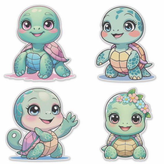 Cute Sea Turtle Custom-Cut Vinyl Sticker (Voorkant)