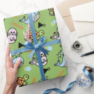 Cute sea turtle dolphin animals pattern wrapping p cadeaupapier