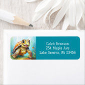 Cute Sea Turtle in the Ocean Cartoon Etiket (Insitu)