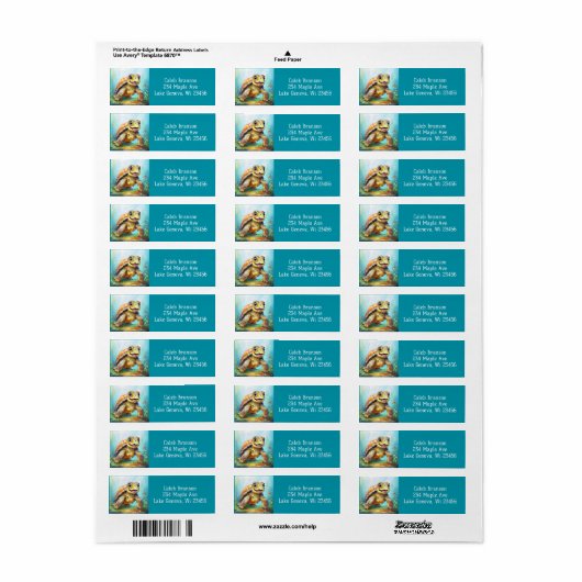 Cute Sea Turtle in the Ocean Cartoon Etiket (Full Sheet)